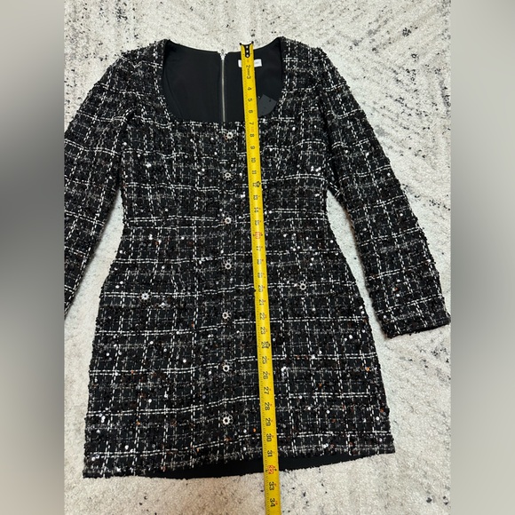 Gianni Bini Black Tweed Sequin Long Sleeve Dress New With Tags Size 8 - Picture 5 of 15